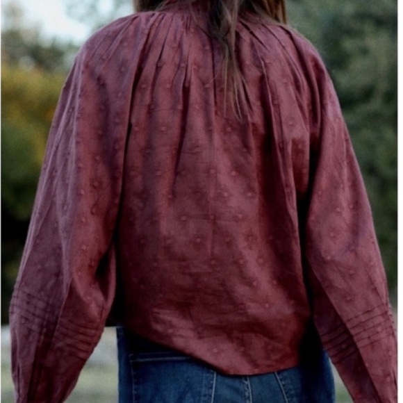 NEW CLEOBELLA x ANTHRO ANTONIA LONG SLEEVE BURGUNDY BLOUSE TOP S - Picture 2 of 12